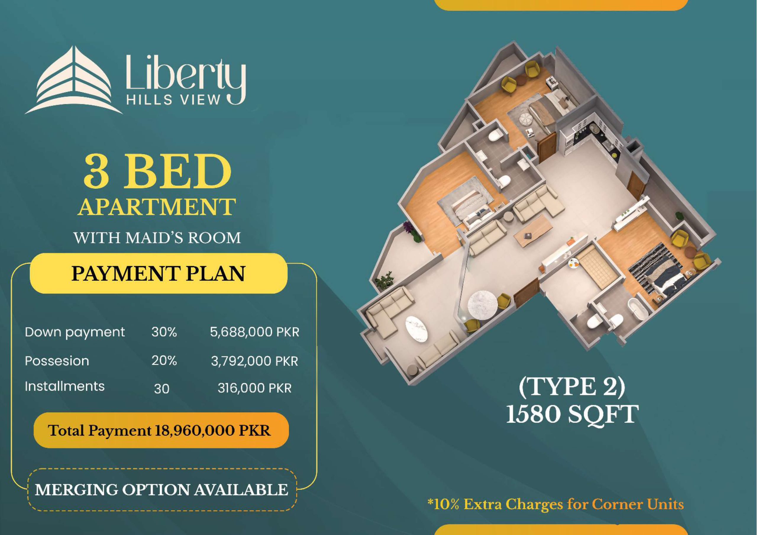 3 Bed Apartments with Maid's Room